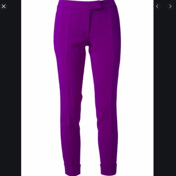 Stella McCartney Size 38 US 0 Slim Cropped Trousers Bright Purple Cuffed Bottom - Picture 3 of 13